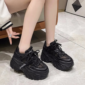 Black Chunky Platform Sneakers - Black Women streetwear sneakers